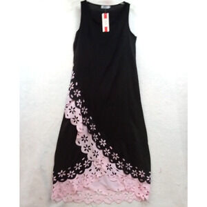 Kinikiss Women Black Pink Sleeveless Casual Maxi Dress 3XL